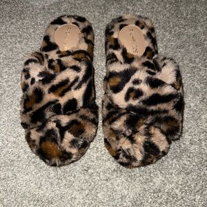 Rachel Zoe Faux Fur Leopard Print Slippers